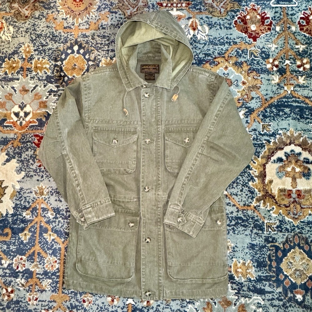 VTG Eddie Bauer Cotton Field Jacket Green Men Medium Chore Barn Utility *see pic